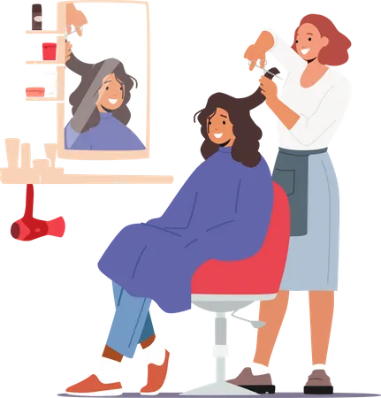 Corte de cabelo por cabeleireira feminina  Ilustração