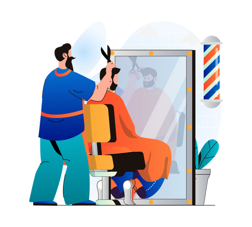 Corte de cabelo por cabeleireiro masculino  Ilustração