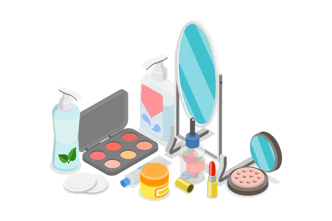 3 D Isometric Flat Vector Set Of Cosmetic Products Cosmetics And Accessories For Make Up Illustration