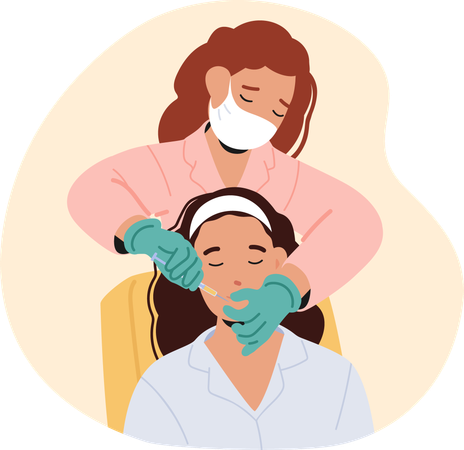 Cosmetologist Delicately Administers Beauty Injections To Woman In Salon  Illustration