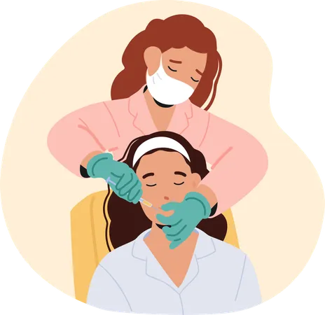 Cosmetologist Delicately Administers Beauty Injections To Woman In Salon  Illustration