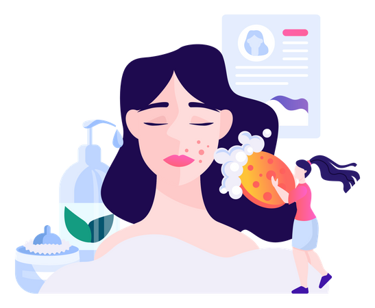 Cosmetologist doing skin cleansing Illustration