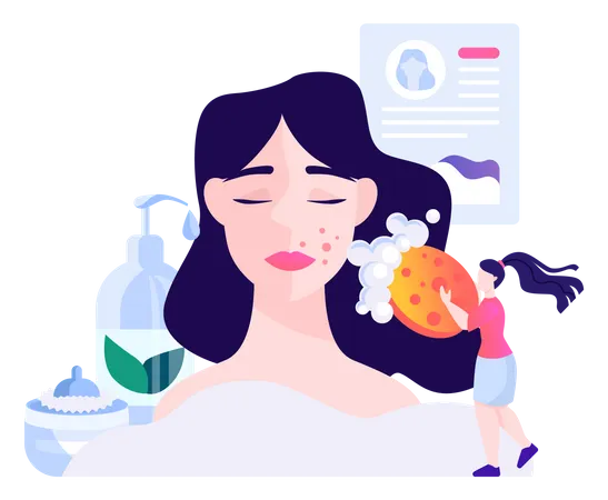 Cosmetologist Concept Skin Cleansing And Treatment Young Woman With Bad Skin Problem Problematic Skin Dermatology Disease Isolated Vector Illustration In Cartoon Style Illustration