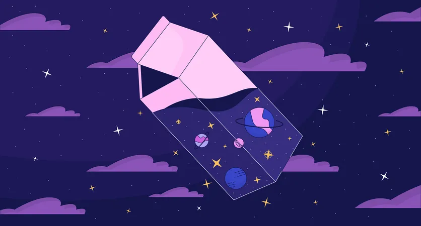 Cosmic Milk In Night Sky Lofi Wallpaper Transparent Pack With Planets And Stars 2 D Cartoon Flat Illustration Dream About Space Exploration Chill Vector Art Lo Fi Aesthetic Colorful Background Illustration