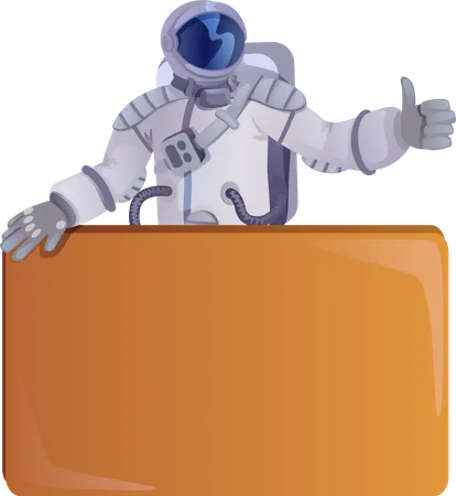 Astronaut Flat Cartoon Vector Illustration Spaceman Cosmonaut Holding Empty Banner Ready To Use 2 D Character Template For Commercial Animation Printing Design Isolated Comic Hero 일러스트레이션