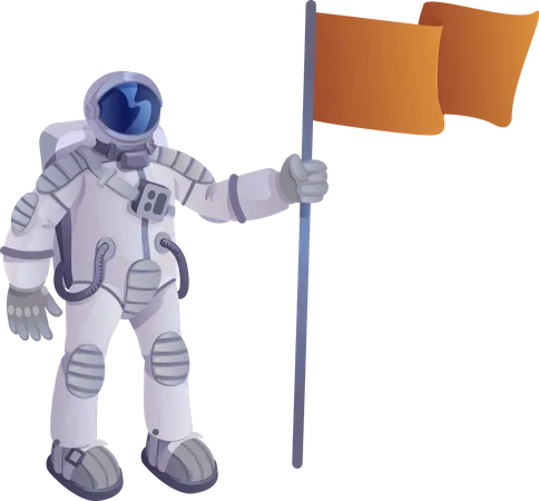 Cosmonaut With Flag Cartoon Vector Illustration Astronaut In Spacesuit Spaceman Holding Pennant Ready To Use 2 D Character Template For Commercial Animation Printing Design Isolated Comic Hero Illustration