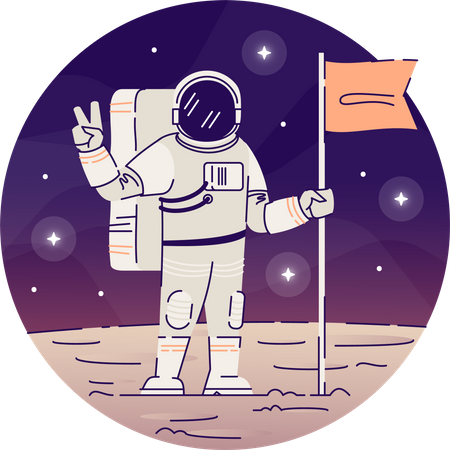 Cosmonauta colocando bandeira na lua  Ilustração