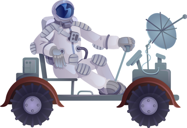 Cosmonauta em veículo espacial lunar  Ilustração