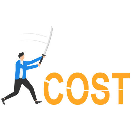 Cost Cutting Concept Business Man Using Sword To Cut Cost Metaphor Vector Illustration Template Illustration