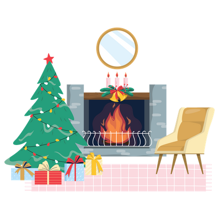 Cost fireplace with Christmas tree  Illustration