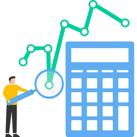 Meticulous Businessman Using Magnifying Glass To Analyze Cost Chart With Calculator Cost Management Or Expense Analysis Business Strategy To Analyze And Reduce Costs For More Profit Concept Illustration