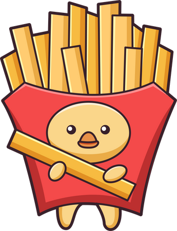 Canard mignon portant un costume de frites  Illustration