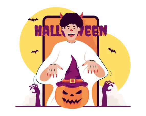 Citrouille d'Halloween avec costume de fantôme  Illustration