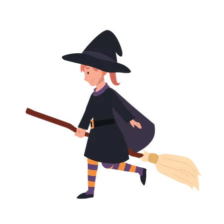 Petite fille en costumes de sorcière  Illustration
