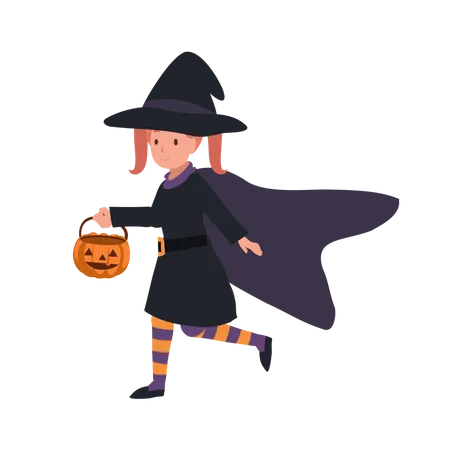 Petite fille en costumes de sorcière  Illustration