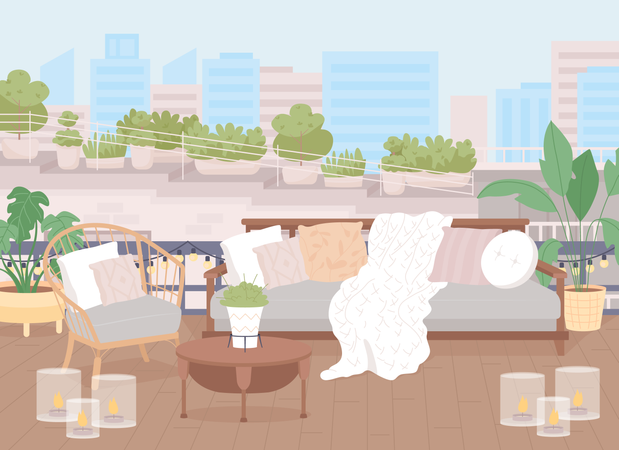 Cosy rooftop sitting area Illustration