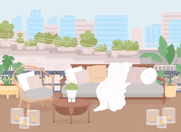 Cosy rooftop sitting area  Illustration