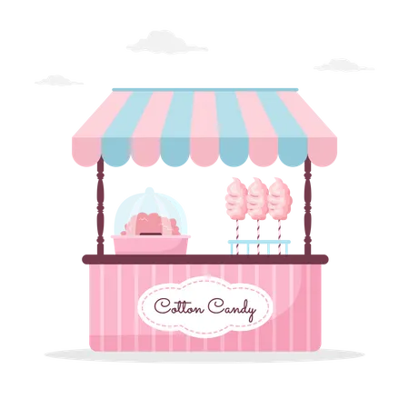 Cotton candy stall counter Illustration