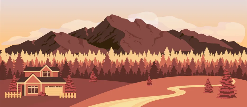 Coucher de soleil dans les montagnes  Illustration