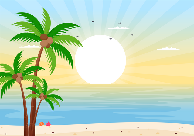 Coucher de soleil à la plage  Illustration