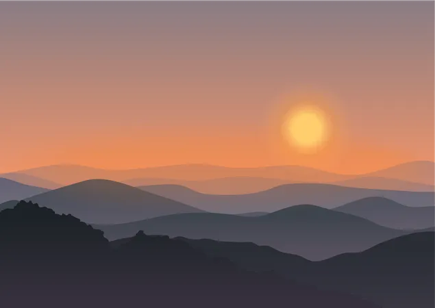 Coucher de soleil sur les montagnes  Illustration