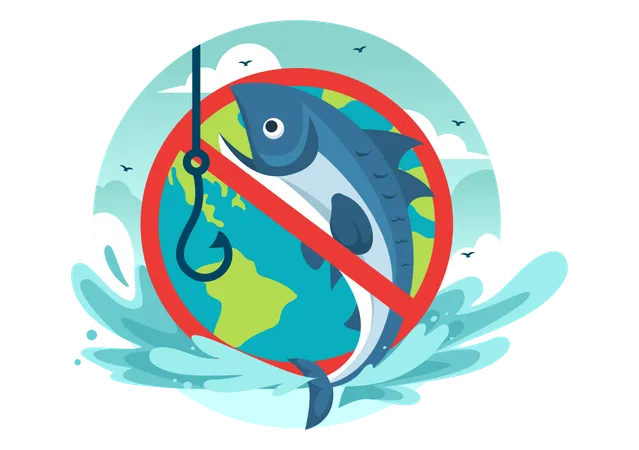 International Day For The Fight Against Illegal Unreported And Unregulated Fishing Vector Illustration With Rod Fish In Flat Cartoon Background Illustration
