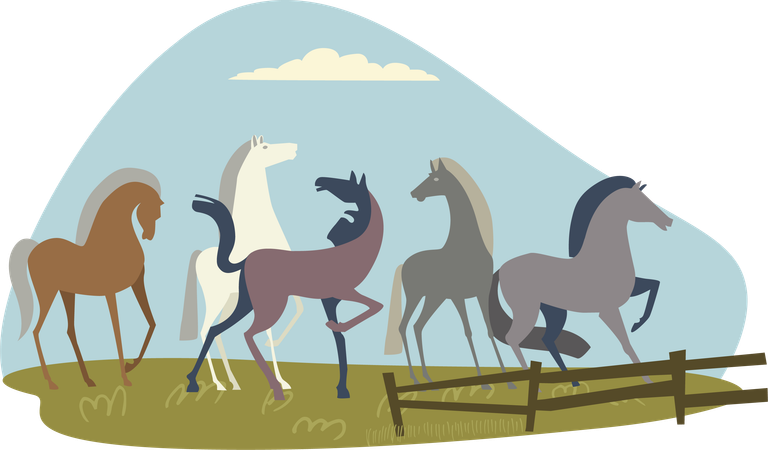 Countryside Horses  Illustration
