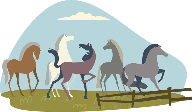 Countryside Horses  Illustration