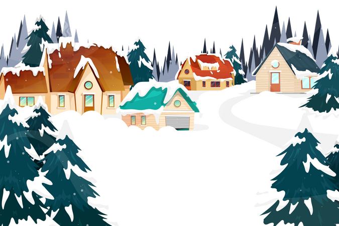 Countryside set in snow all over Christmas  Illustration