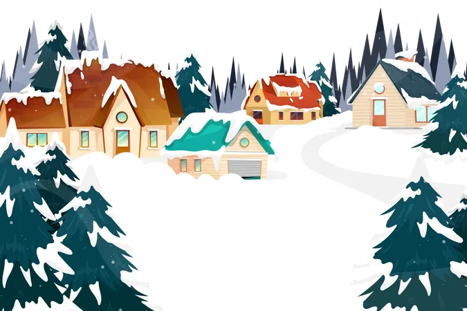 Countryside set in snow all over Christmas Illustration