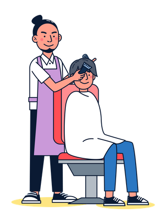 Coupe de cheveux par un coiffeur masculin  Illustration