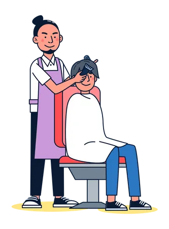 Coupe de cheveux par un coiffeur masculin  Illustration