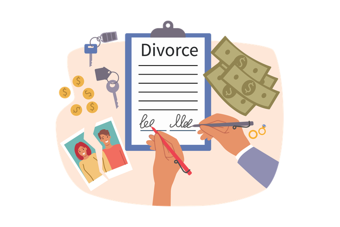 Coupé signe le document de divorce  Illustration