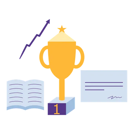 Coupe trophée avec livre et récompense  Illustration