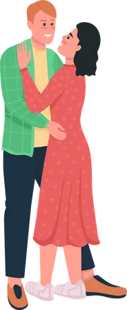 Happy Hugging Man And Woman Flat Color Vector Detailed Characters Couple Embrace Boyfriend Girlfriend Valentines Day Isolated Cartoon Illustration For Web Graphic Design And Animation Illustration