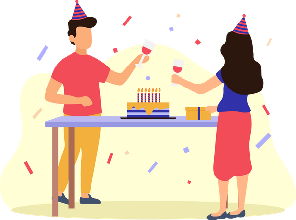 Couple à la fête d'anniversaire  Illustration