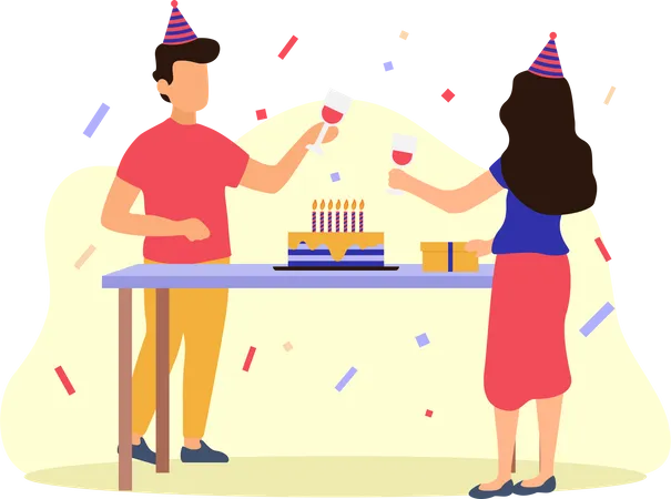 Couple à la fête d'anniversaire  Illustration