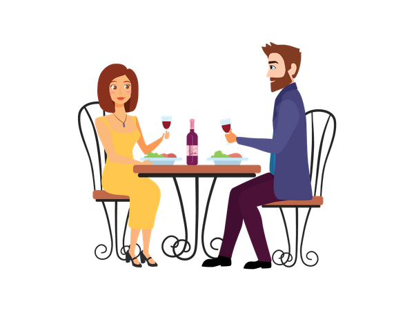 Couple en rendez-vous pour un dîner  Illustration