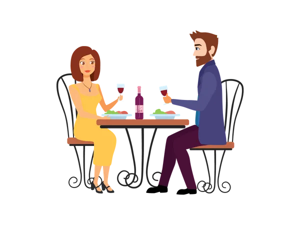 Couple en rendez-vous pour un dîner  Illustration