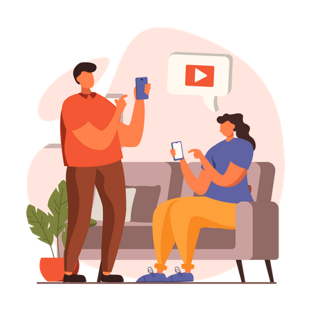 Couple accro à la vidéo  Illustration