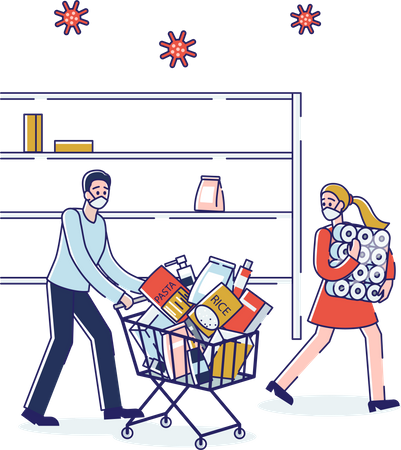 Couple achetant beaucoup de nourriture  Illustration
