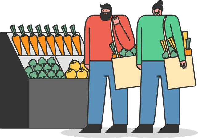 Couple achetant des aliments à l’épicerie  Illustration