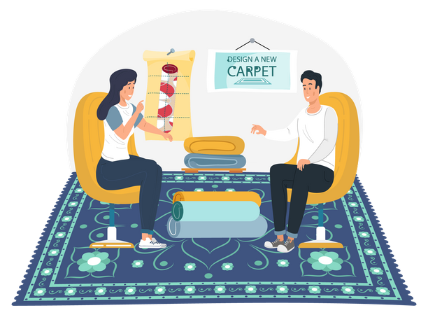 Couple achetant un tapis dans un magasin  Illustration