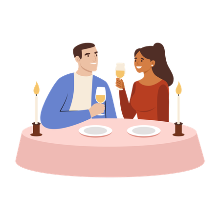 Un joli couple en train de dîner ensemble  Illustration