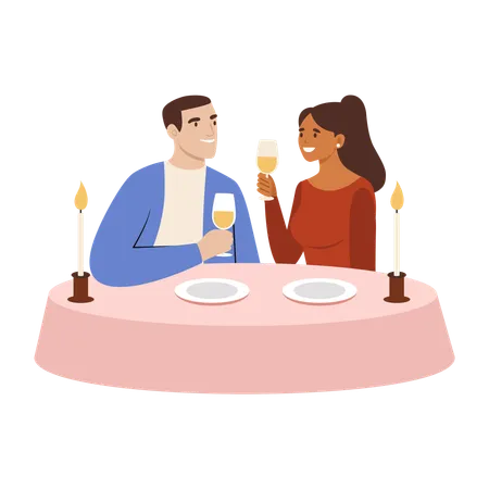 Un joli couple en train de dîner ensemble  Illustration