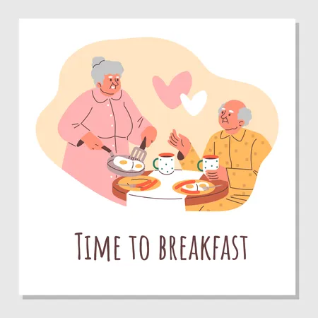 Petit déjeuner d'un couple de personnes âgées  Illustration