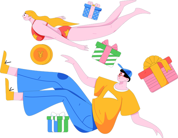 Un couple adore faire des achats en ligne  Illustration