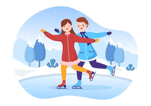 Un couple adore faire du patinage sur glace ensemble  Illustration