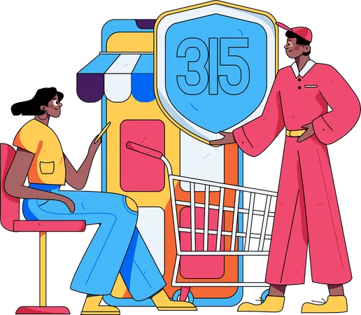 Un couple aime faire du shopping sous la protection 315  Illustration