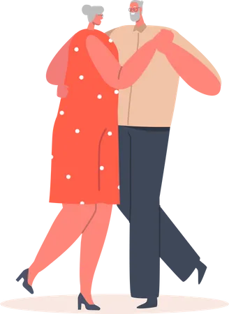 Couple de personnes âgées dansant  Illustration